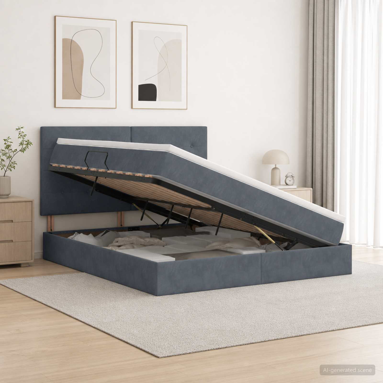 Aufbewahrungsbett mit Matratze Dunkelgrau 160 x 200 cm Samt