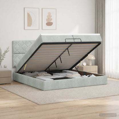 Ottoman Bett mit Matratze Hellgrau 200 x 200 cm Samt
