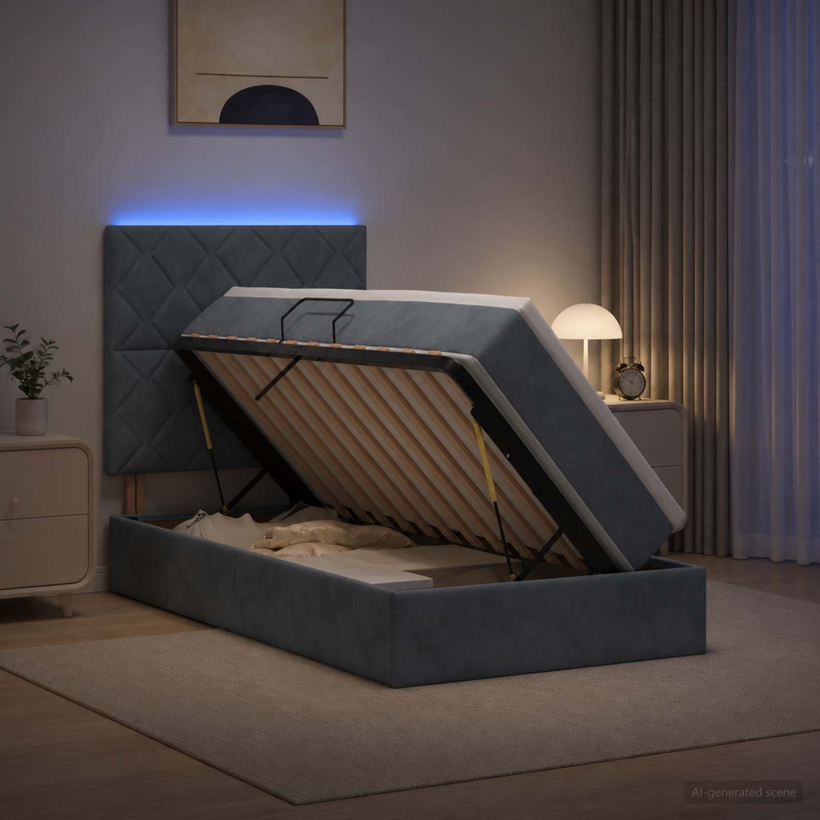 LED-Speicherbett mit Matratze Dunkelgrau 90 x 200 cm Samt