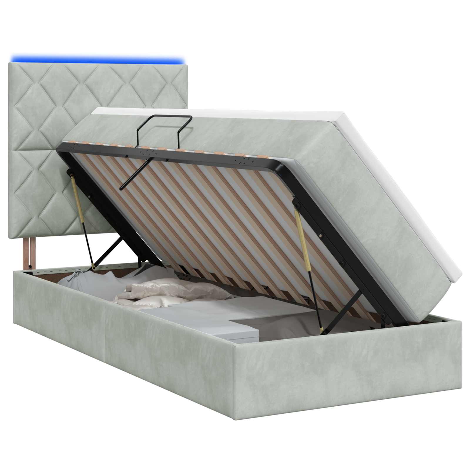 LED-Speicherbett mit Matratze Hellgrau 90 x 200 cm Samt