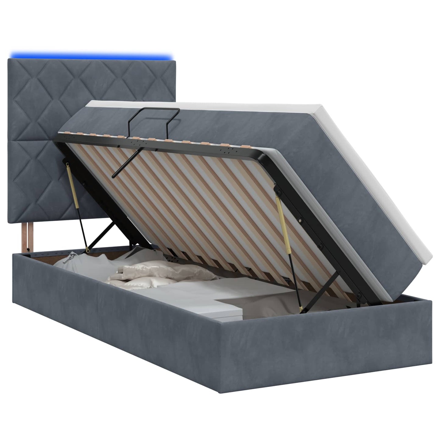 LED-Speicherbett mit Matratze Dunkelgrau 90 x 200 cm Samt