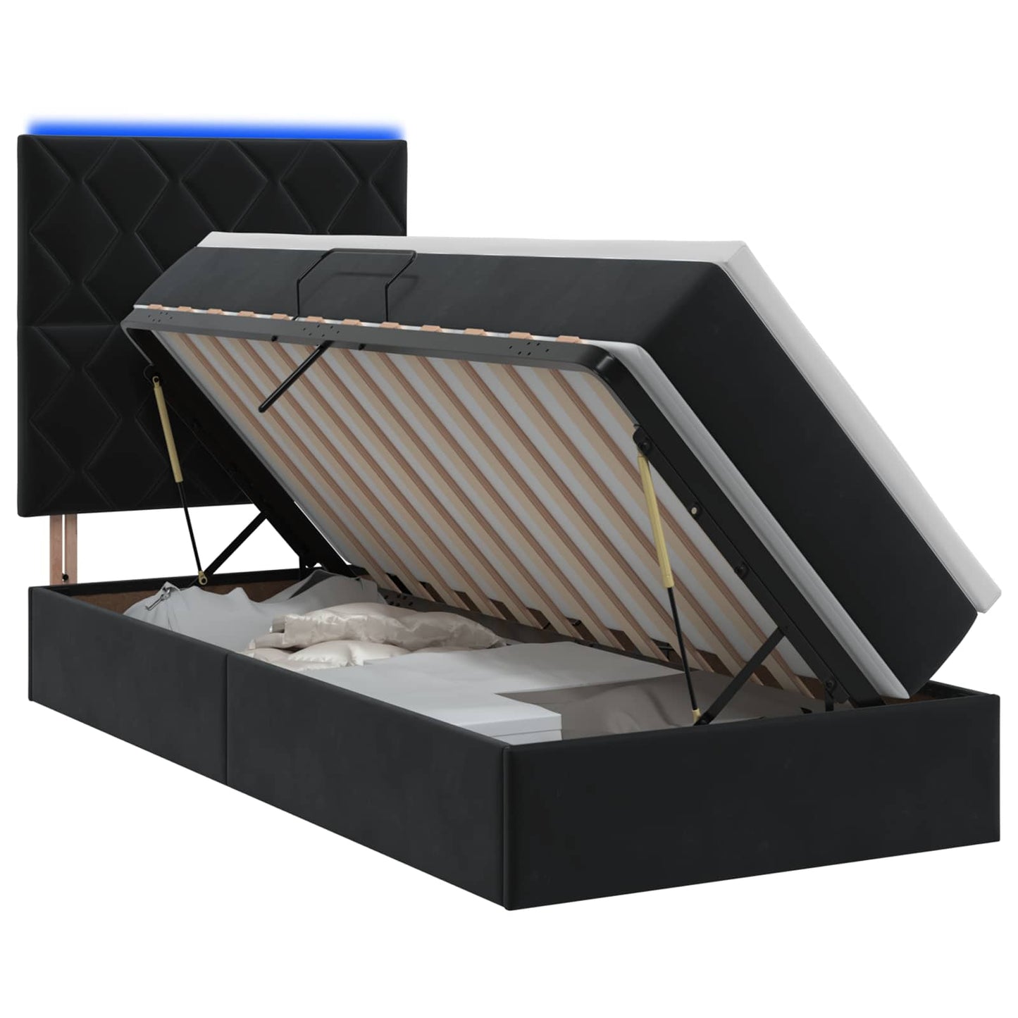 LED-Speicherbett mit Matratze Schwarz 100 x 200 cm Samt