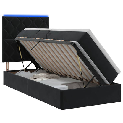 LED-Speicherbett mit Matratze Schwarz 100 x 200 cm Samt