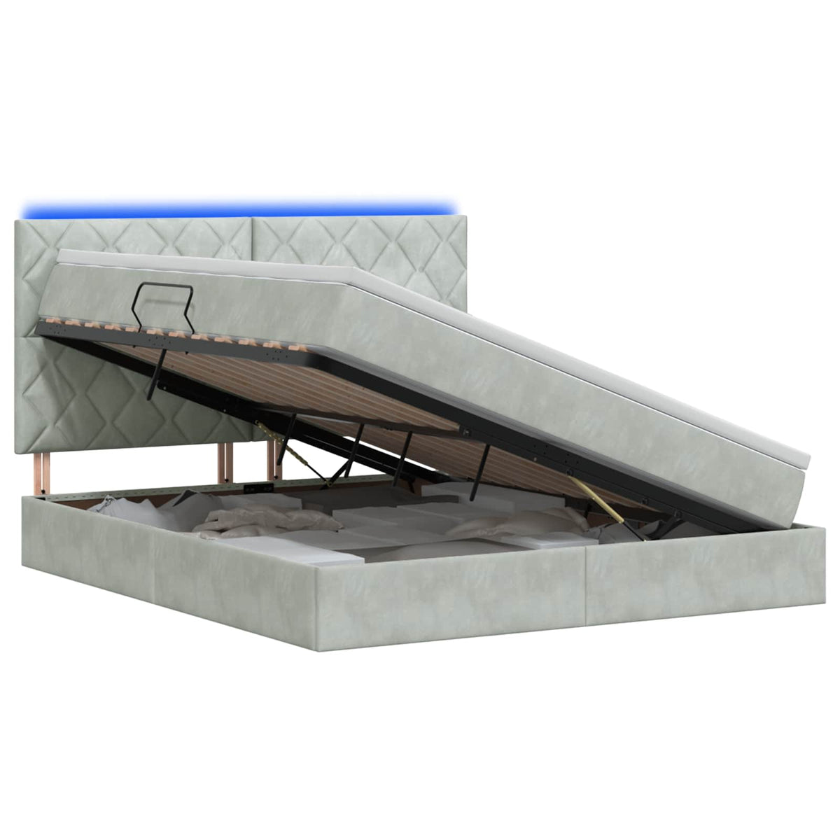 LED-Speicherbett mit Matratze Hellgrau 180 x 200 cm Samt