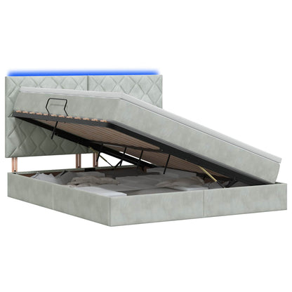 LED-Speicherbett mit Matratze Hellgrau 180 x 200 cm Samt