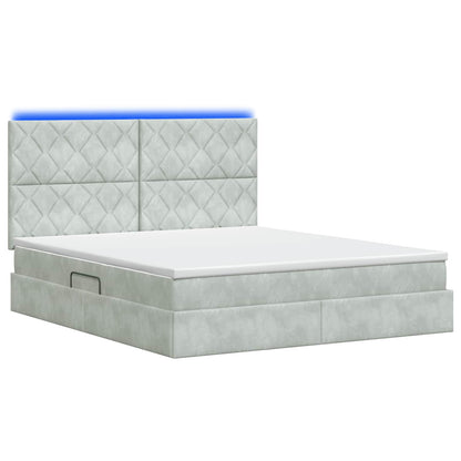 LED-Speicherbett mit Matratze Hellgrau 180 x 200 cm Samt