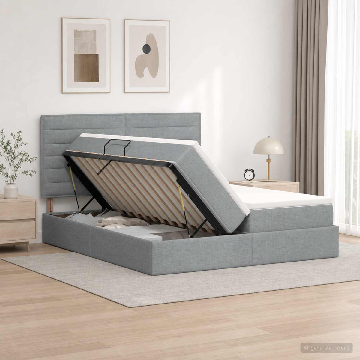 LED-Speicherbett mit Matratze Hellgrau 180 x 200 cm Stoff