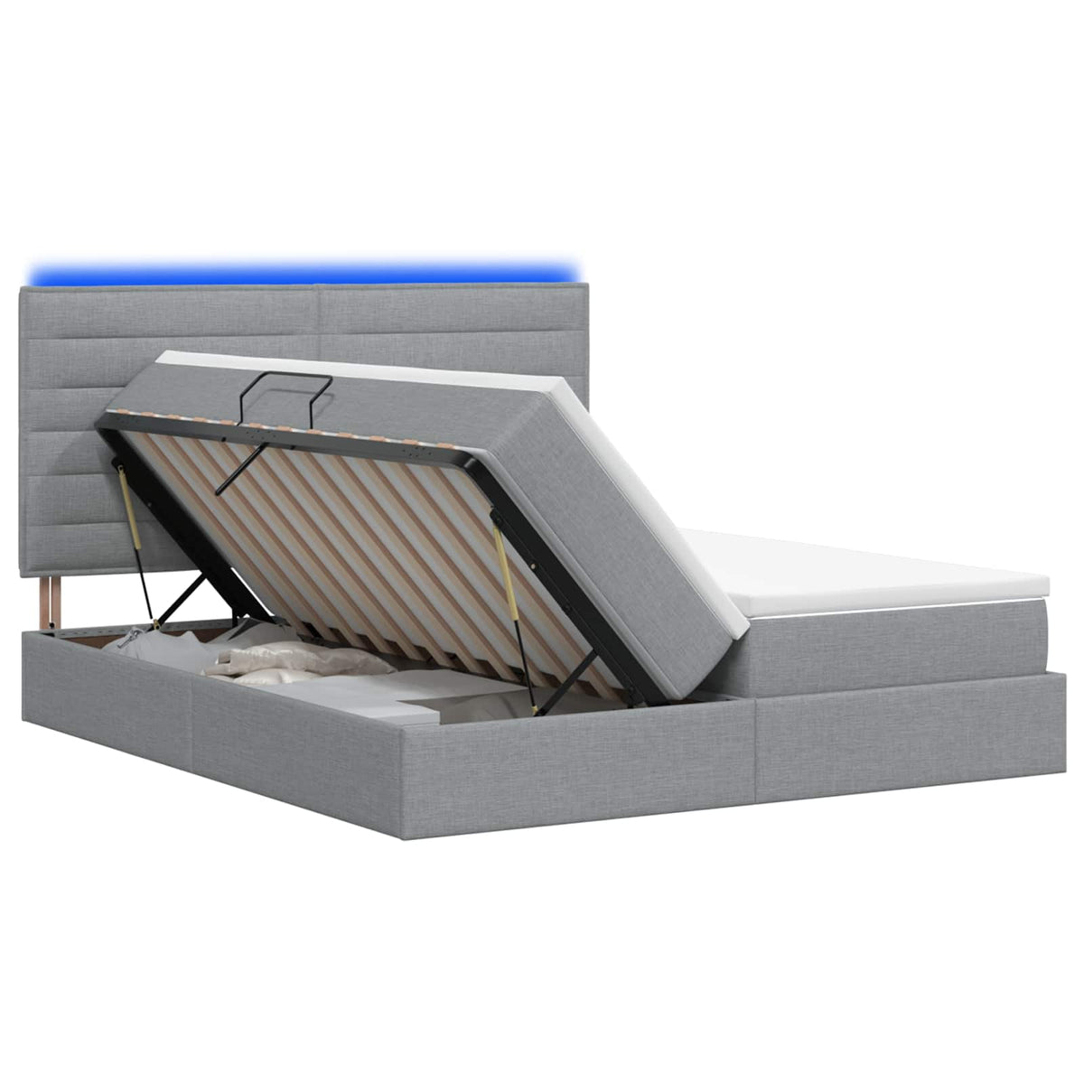LED-Speicherbett mit Matratze Hellgrau 180 x 200 cm Stoff