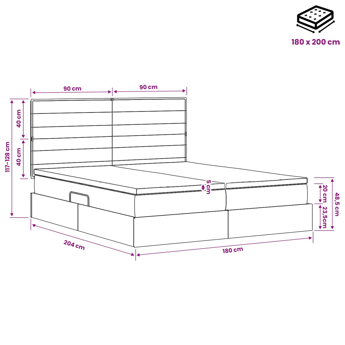 LED-Speicherbett mit Matratze Hellgrau 180 x 200 cm Stoff