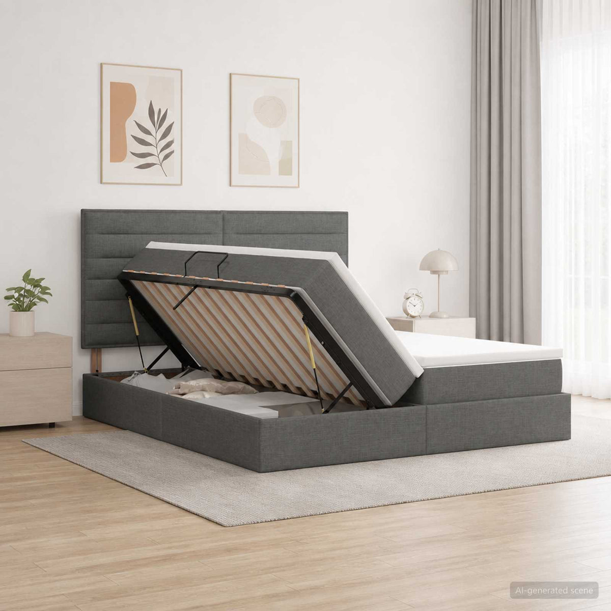 LED-Speicherbett mit Matratze Dunkelgrau 180 x 200 cm Stoff