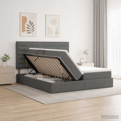Aufbewahrungsbett mit Kopfteil Dunkelgrau 200 x 200 cm Stoff