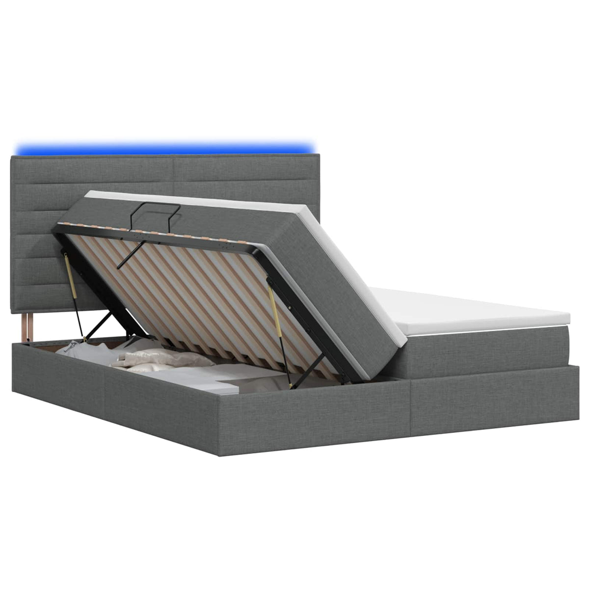 LED-Speicherbett mit Matratze Dunkelgrau 200 x 200 cm Stoff