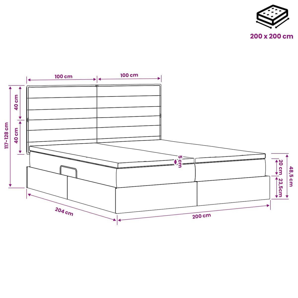 LED-Speicherbett mit Matratze Dunkelgrau 200 x 200 cm Stoff