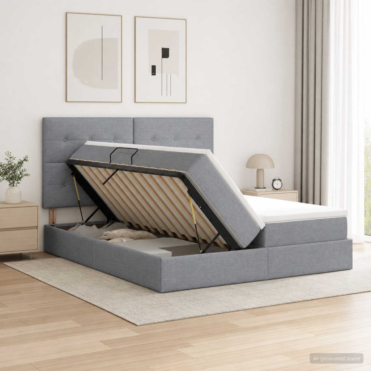 LED-Speicherbett mit Matratze Hellgrau 180 x 200 cm Stoff