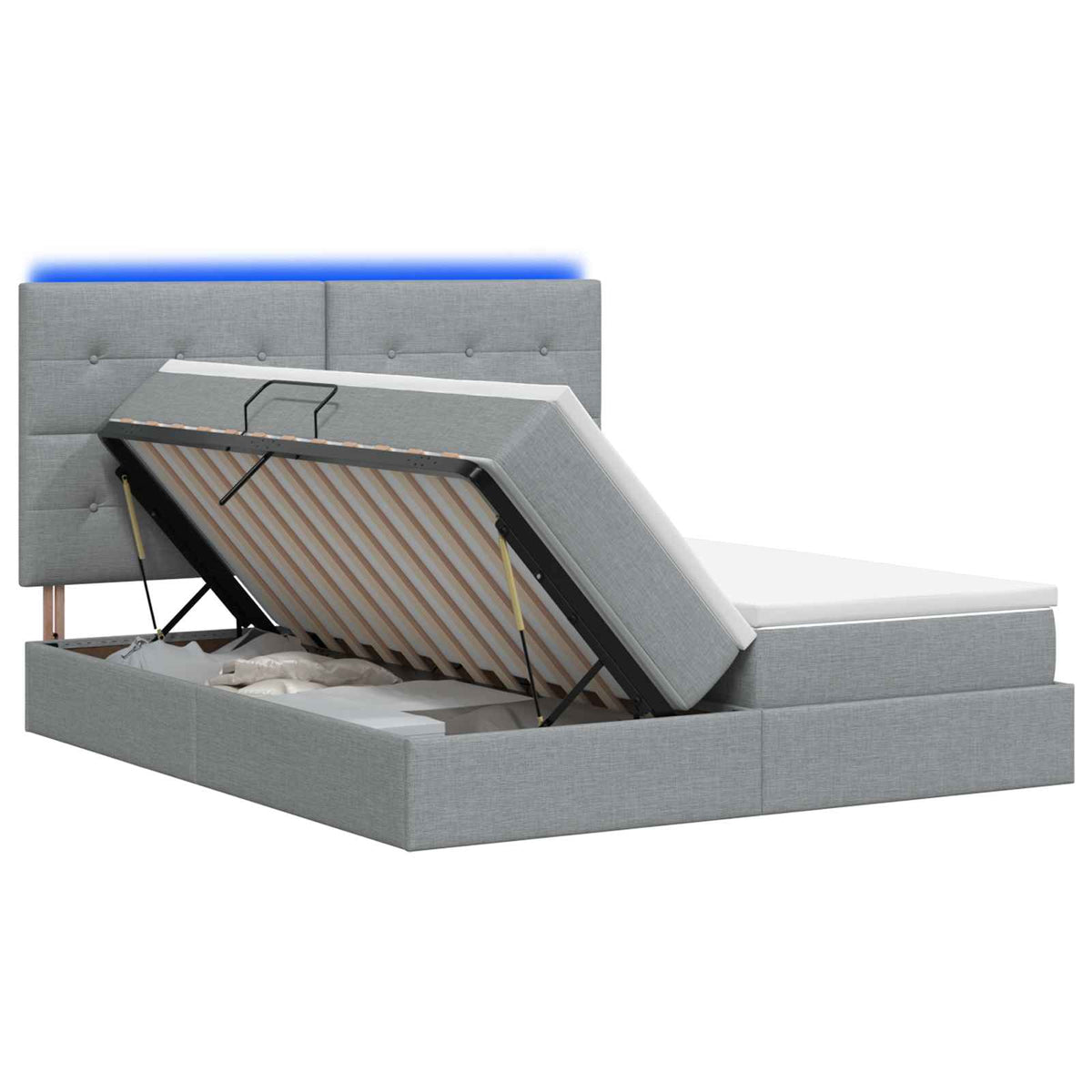 LED-Speicherbett mit Matratze Hellgrau 180 x 200 cm Stoff