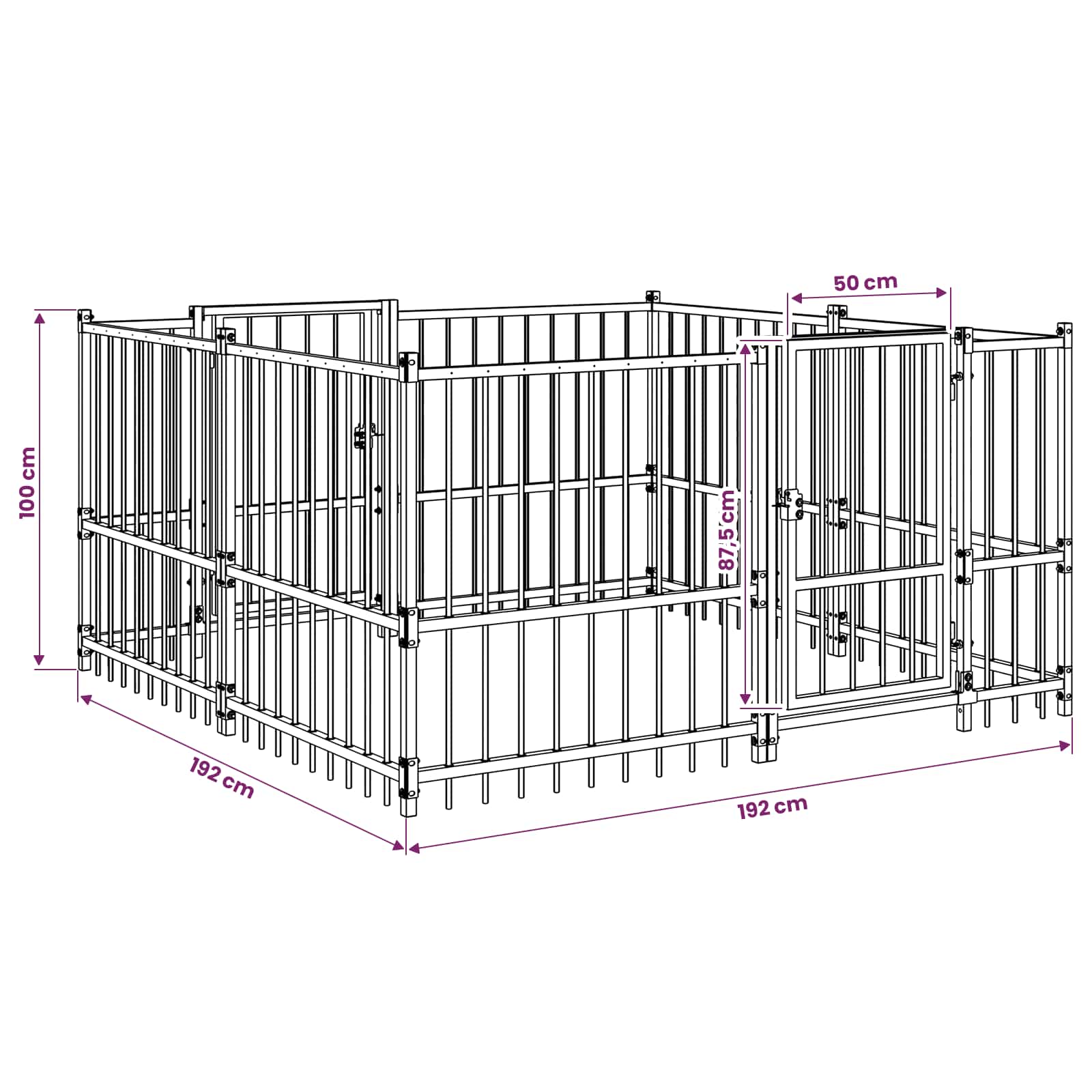 Outdoor Hundespielplatz Schwarz 192 x 192 x 100 cm Stahl