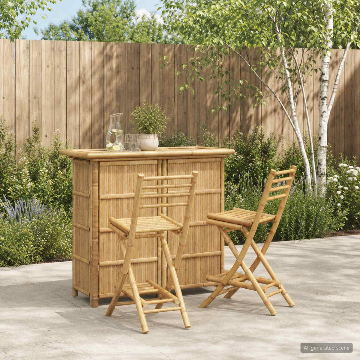 Outdoor Bar Tisch und Hocker 3 Stk. Natur Bambus