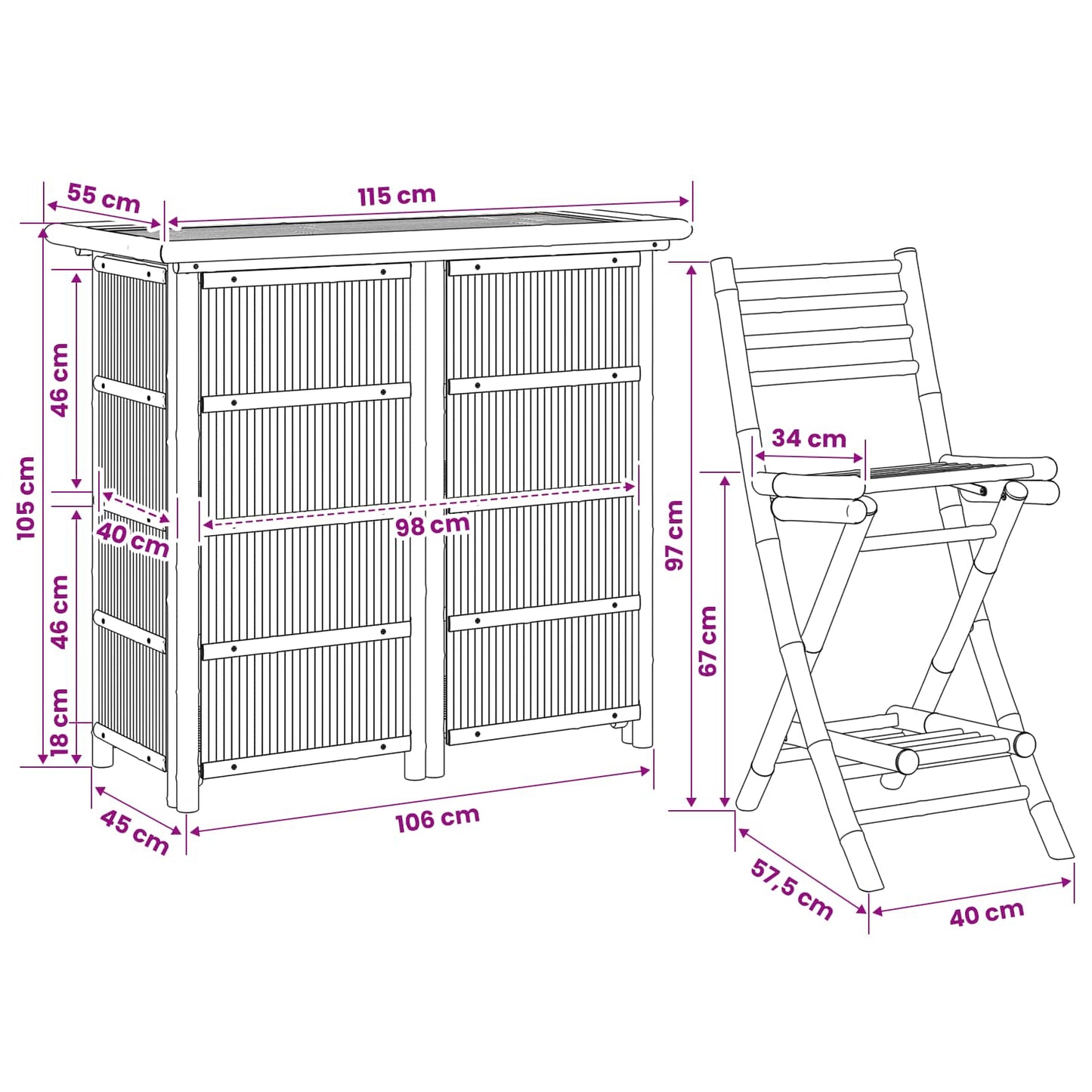 Outdoor Bar Tisch und Hocker 3 Stk. Natur Bambus