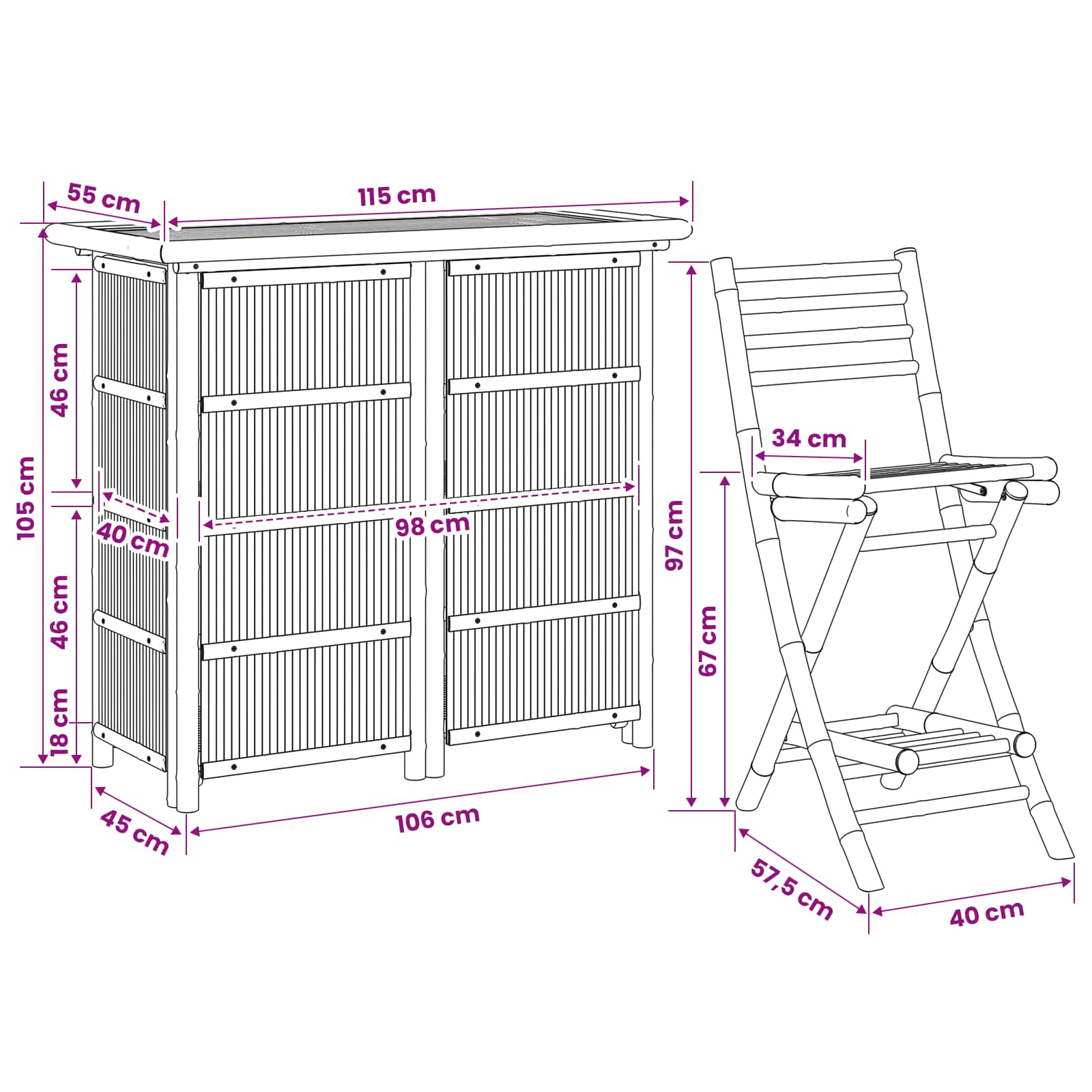 Outdoor Bar Tisch und Hocker 3 Stk. Natur Bambus