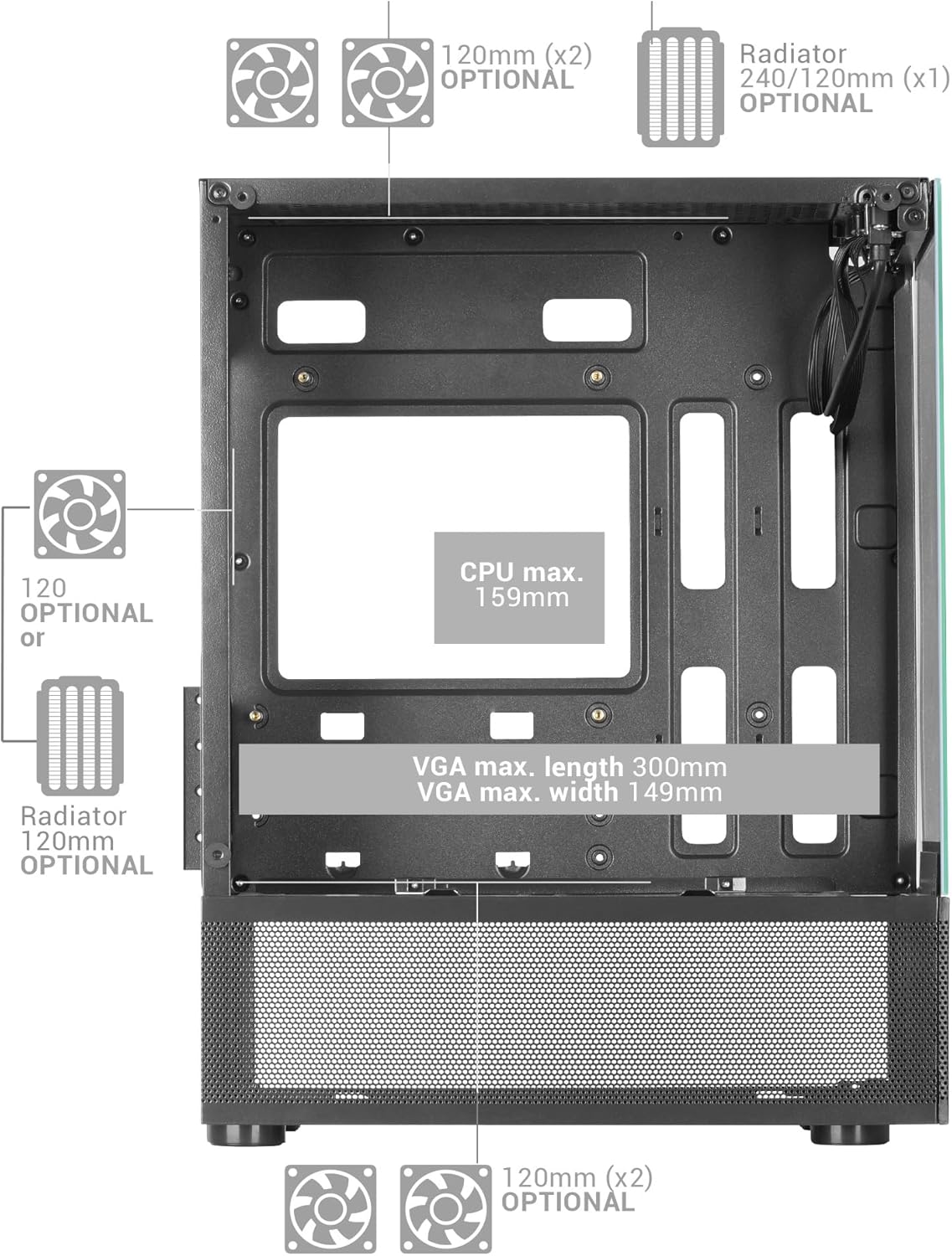 Gaming PC Gehäuse mit Vorinstallierten Lüftern MC-SE, Micro-ATX – Ultimative Kühlung & Modernes Design für Gamer