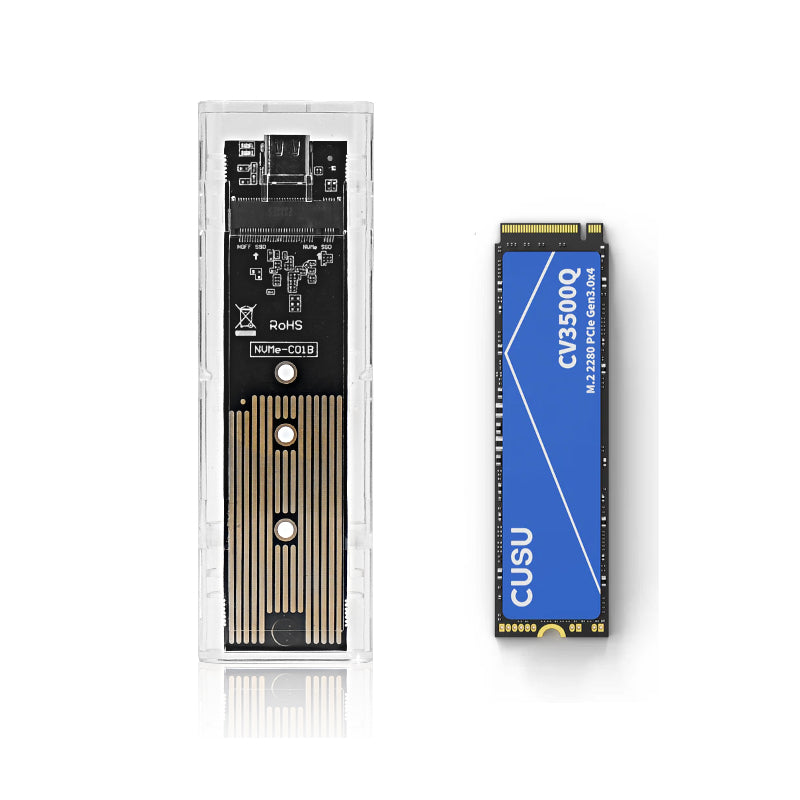 Externes SSD Gehäuse für M.2 NVME PCIe & NGFF SATA Dual-Protokoll  – USB-C 10 Gbit/s Transparent