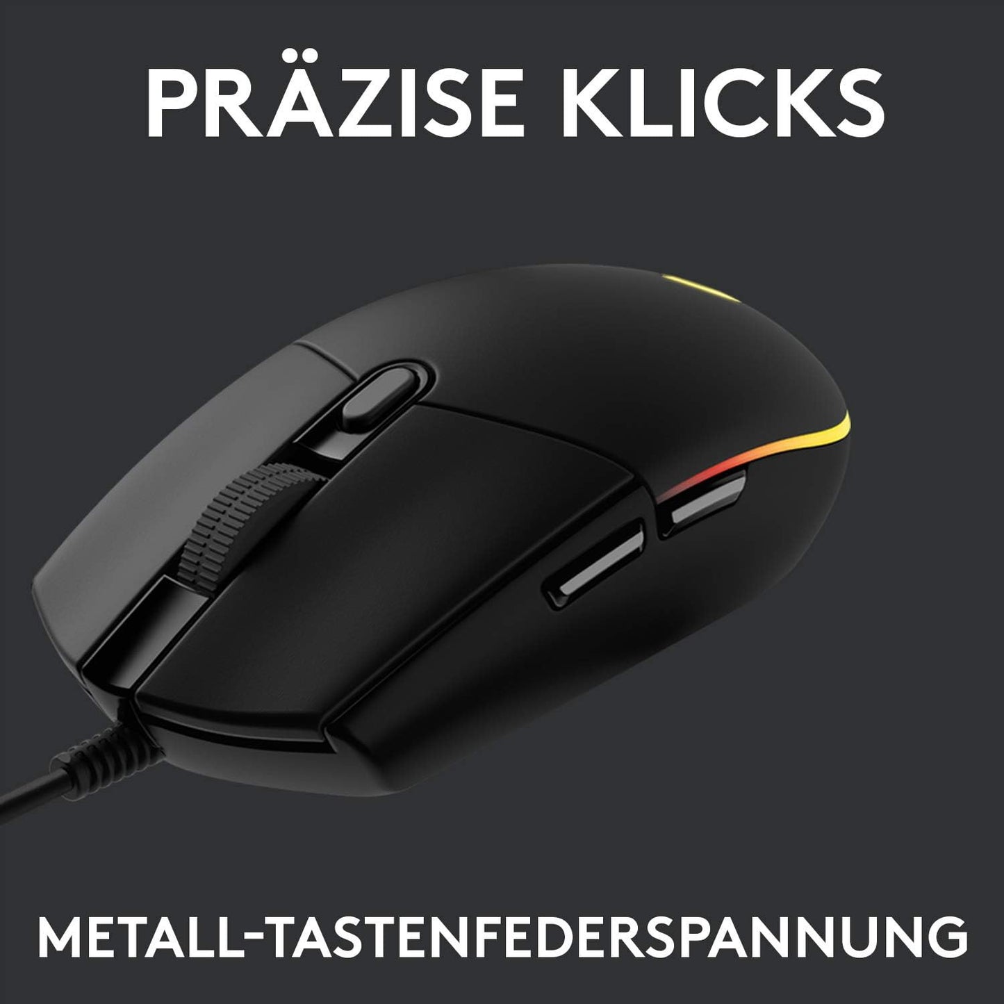 Logitech G203 Gaming-Maus – 8.000 DPI Sensor, LIGHTSYNC RGB-Beleuchtung, 6 programmierbare Tasten, Mechanische Tastenfederspannung, Anpassbar mit G HUB – Schwarz