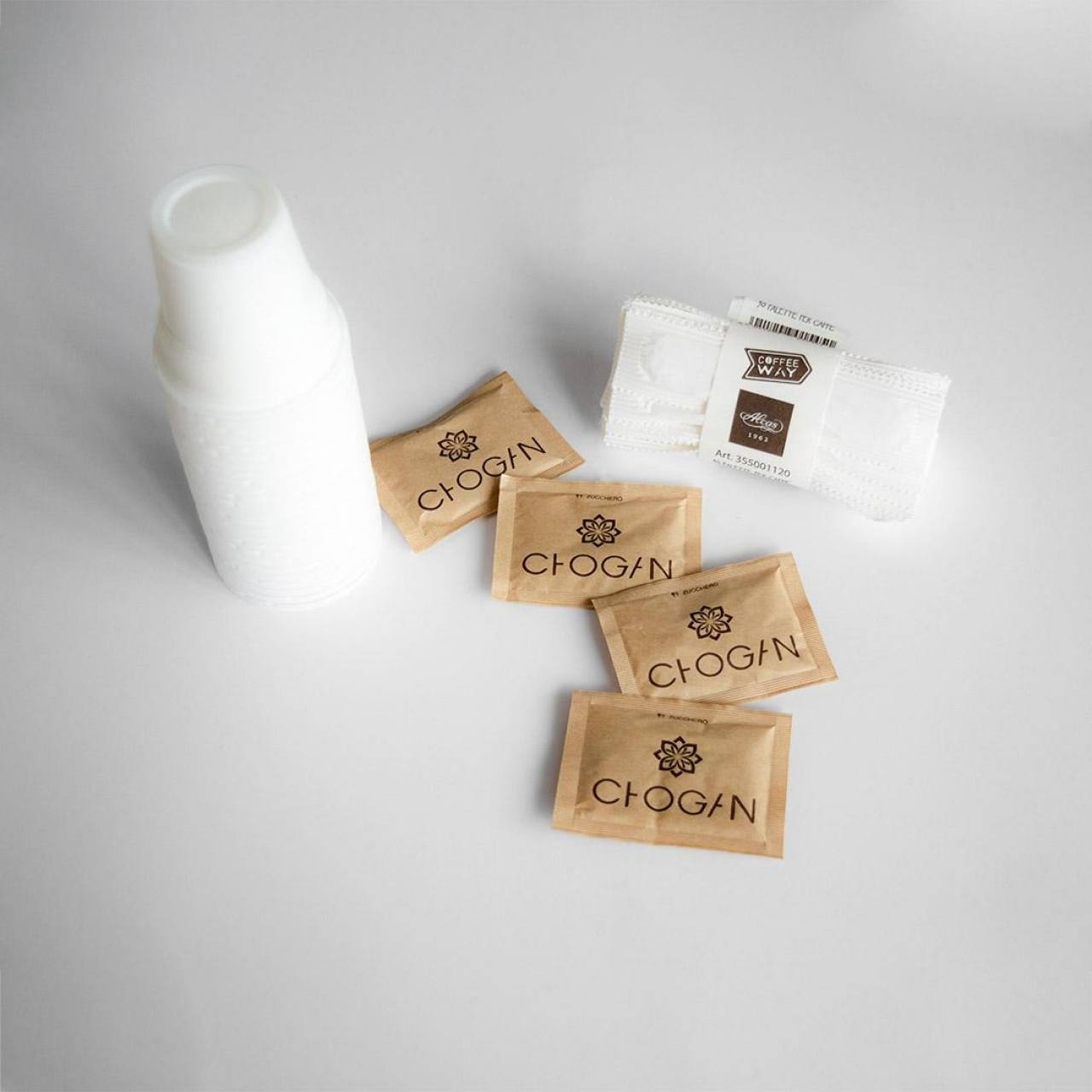 Kit 100 Kapseln (Brauner Zucker, Kaffeepaddel, Kleine Tassen) – Chogan in der Originalflasche