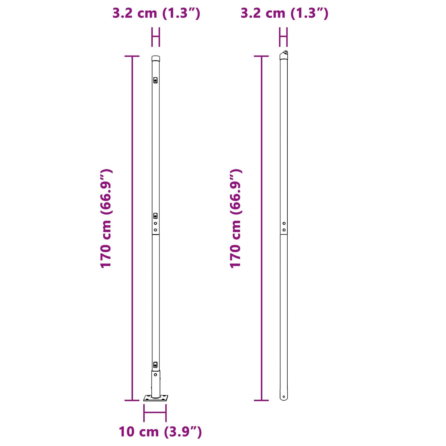 Zaunpfosten Set aus 52 Verzinkter Stahl 3.2 x 3.2 x 88.5 cm