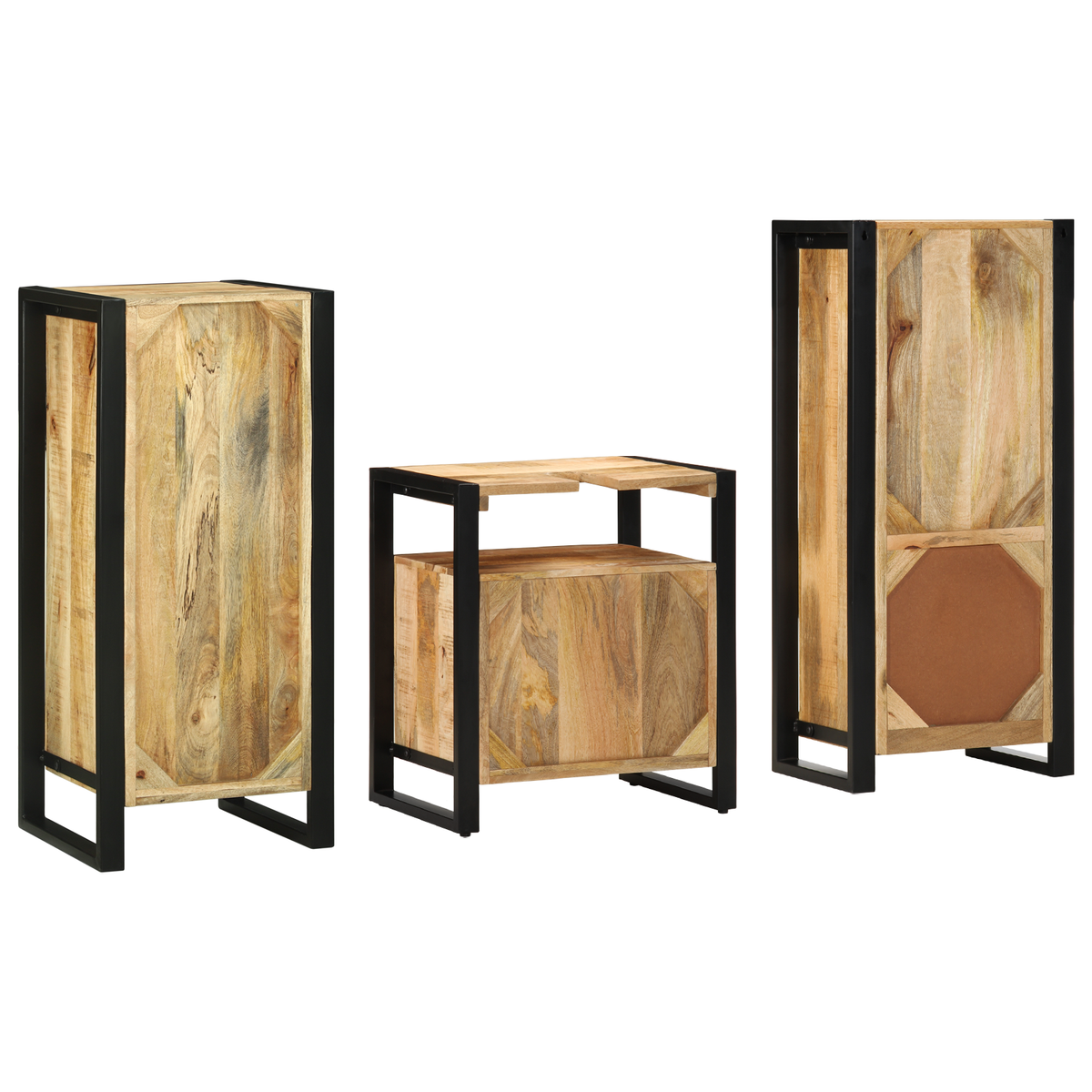 Badezimmermöbel-Set 3 Stk. Braun und Schwarz Massivholz Mango