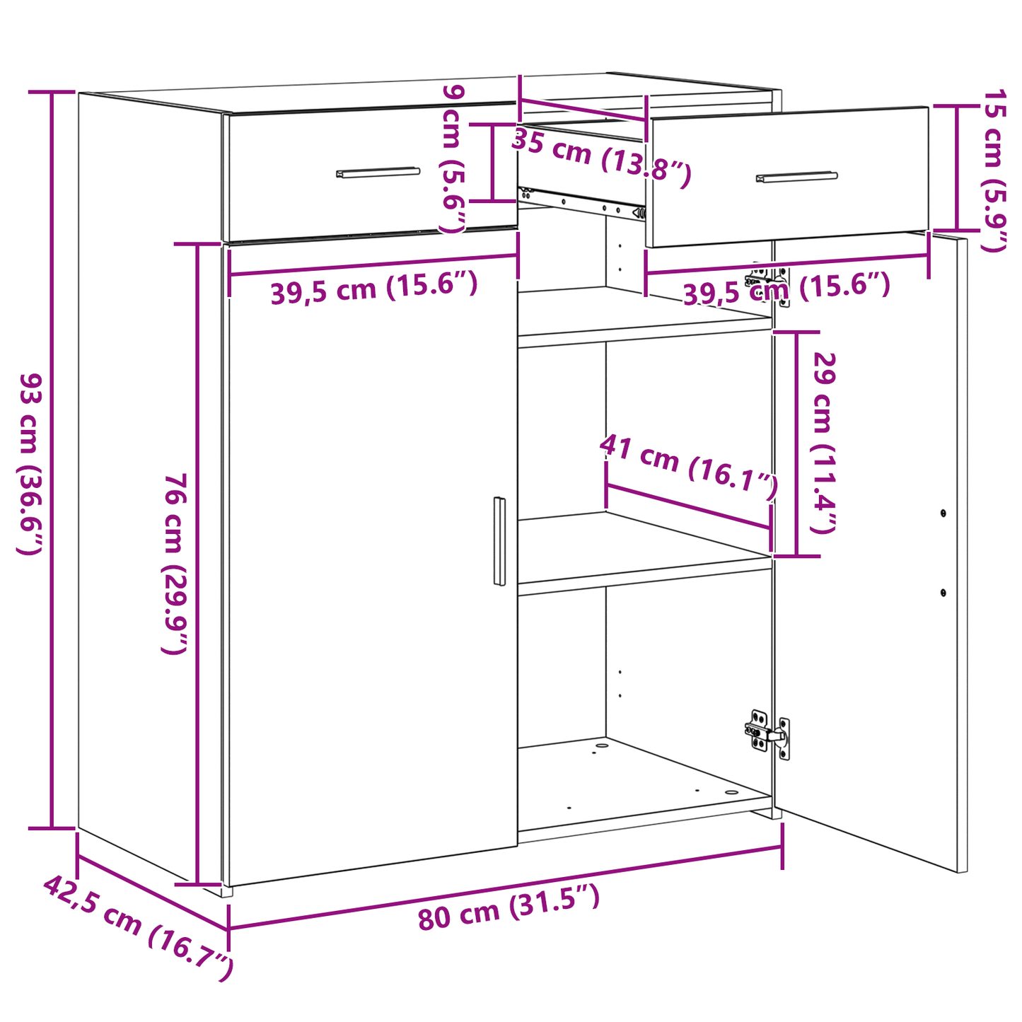 Aufbewahrungsschrank Altholz 80 x 42,5 x 93 cm