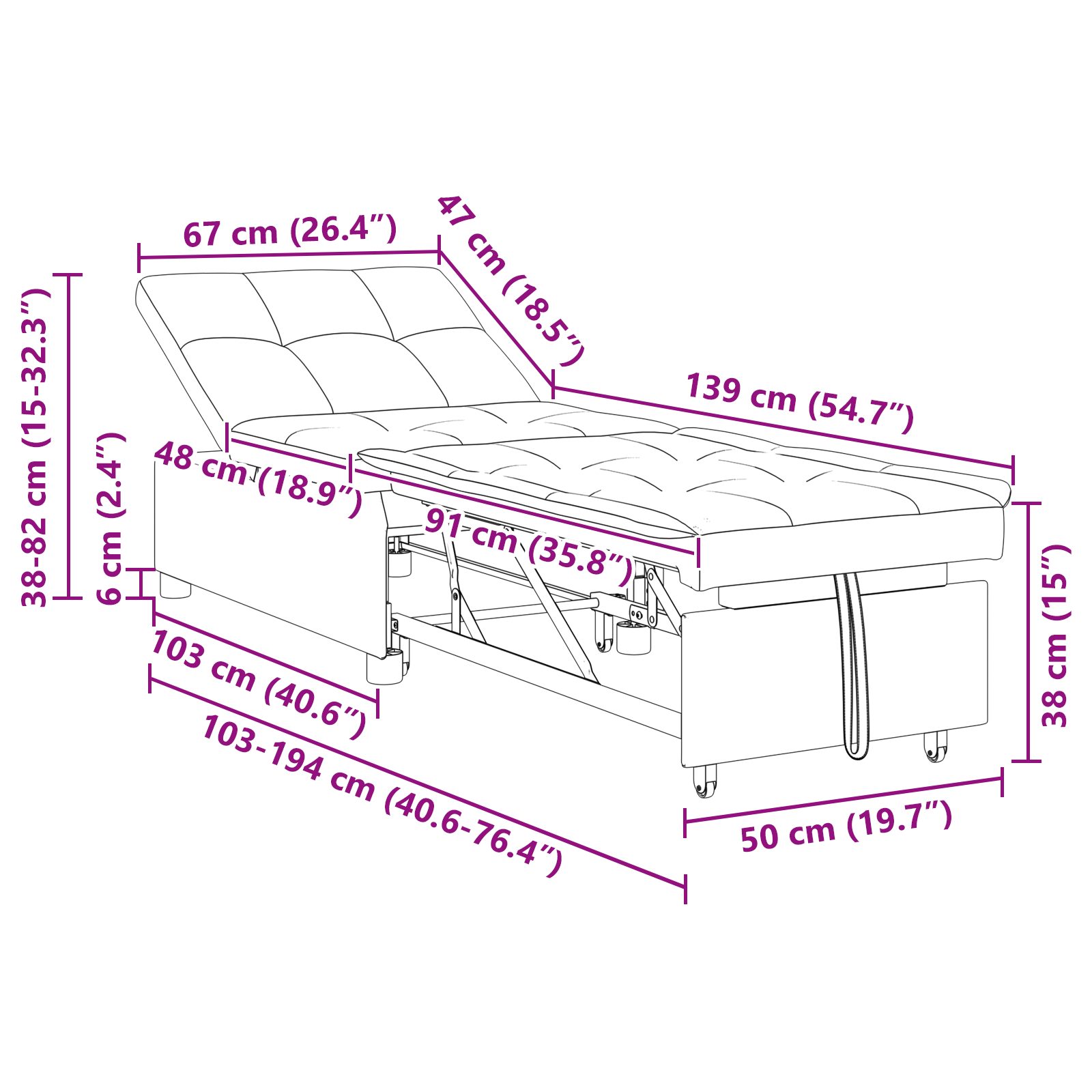Pull Out Sofa Bed Dunkelgrau 194 x 50 x 82 cm Stoff