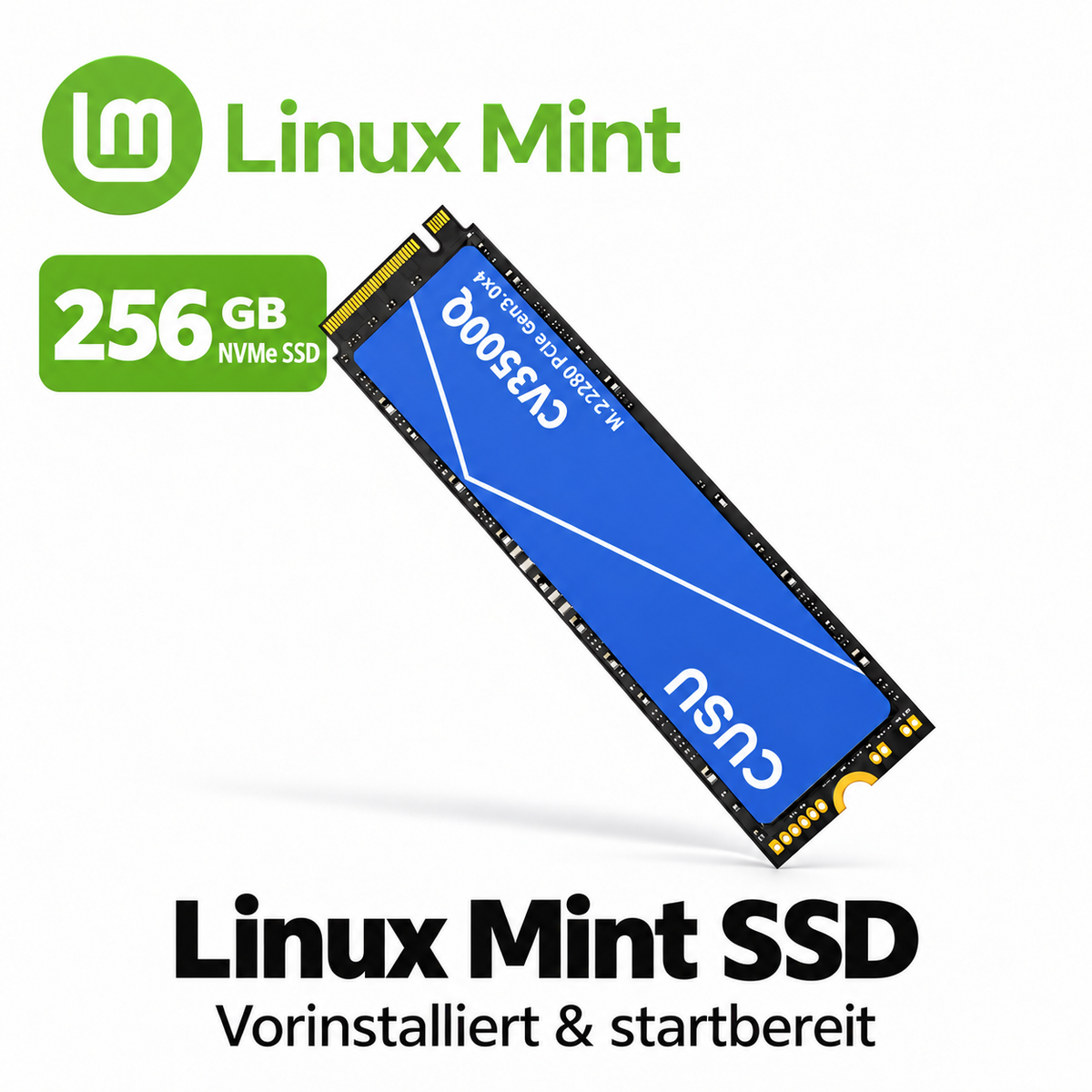 Linux Mint auf blauer CUSU NVMe SSD mit 256 GB – vorinstalliert und startbereit