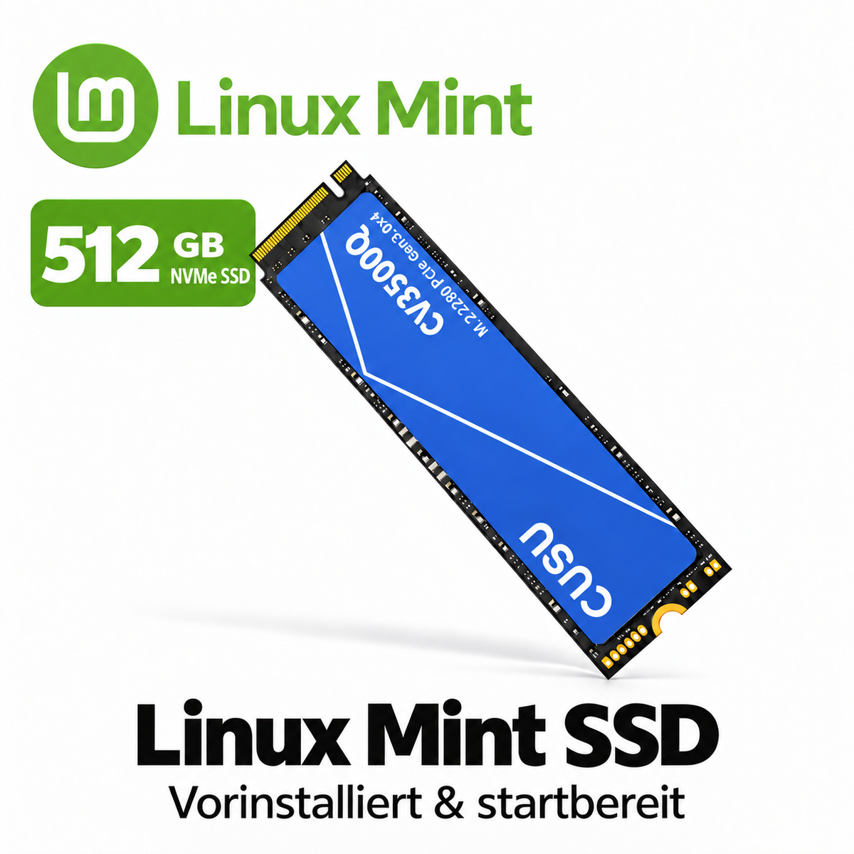 Linux Mint auf blauer CUSU NVMe SSD mit 512 GB – vorinstalliert und startbereit