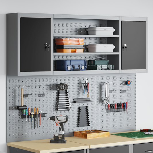 Werkzeugschrank und Pegboard Set mit Regal 6 pcs Schwarz