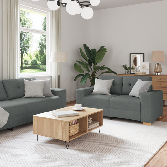 Sofa Set mit Kissen mit Kissen Grau Stoff