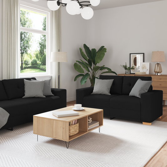 Sofa Set mit Kissen mit Kissen Schwarz Stoff