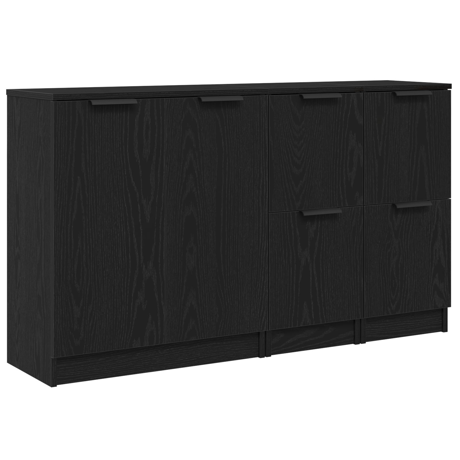 Sideboard 3 pcs Schwarz Eichen-Optik Holzwerkstoff