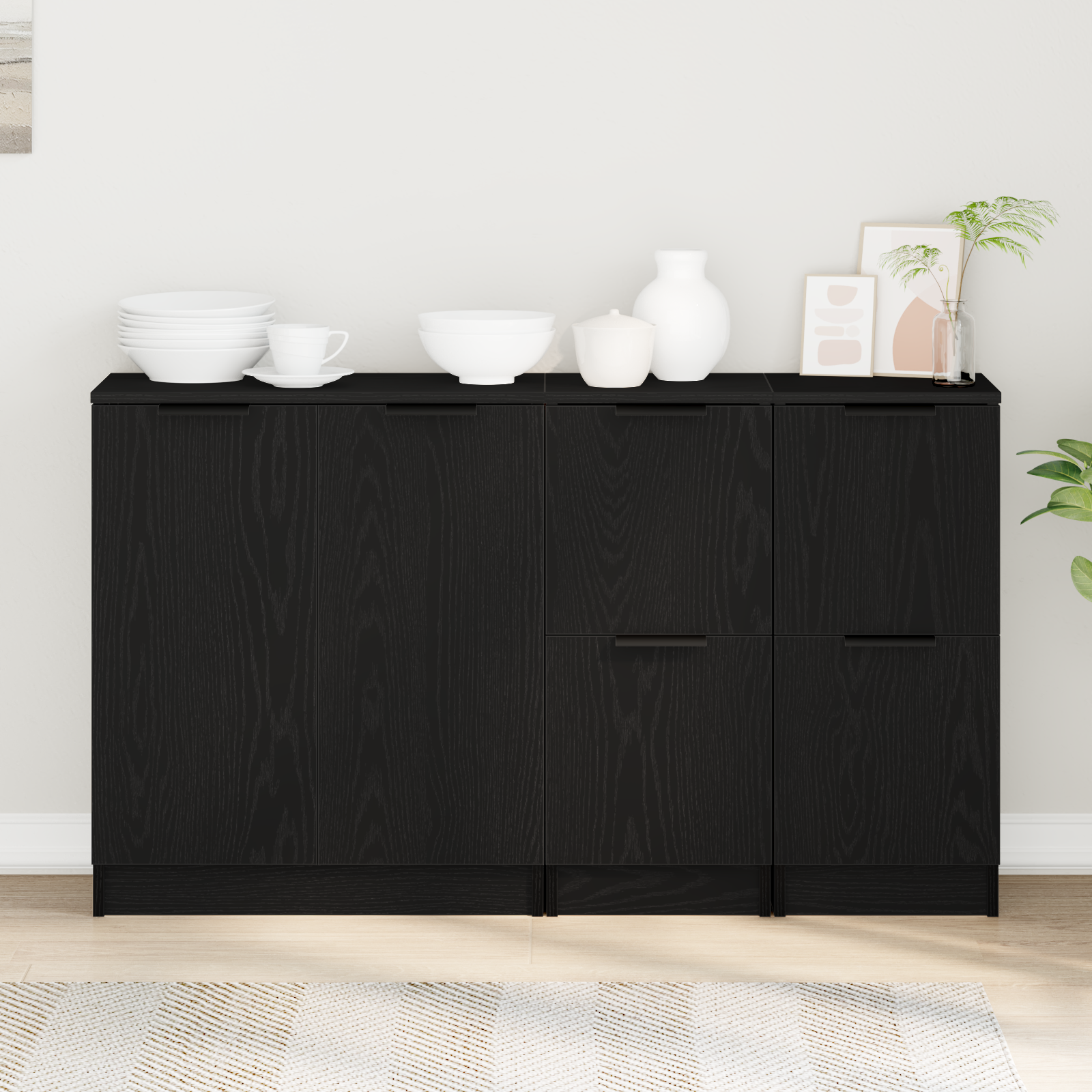 Sideboard 3 pcs Schwarz Eichen-Optik Holzwerkstoff