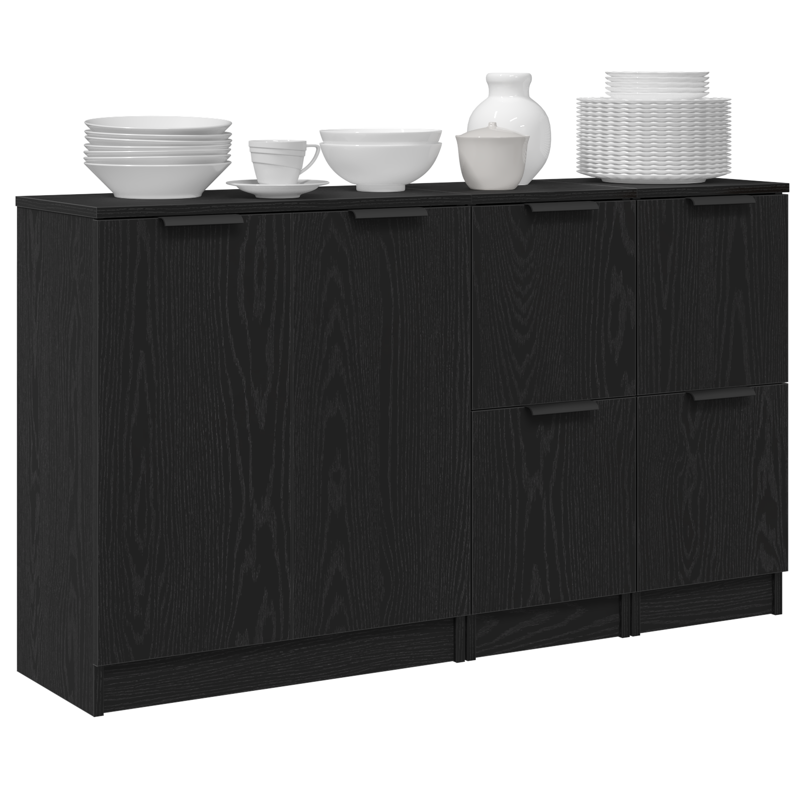 Sideboard 3 pcs Schwarz Eichen-Optik Holzwerkstoff