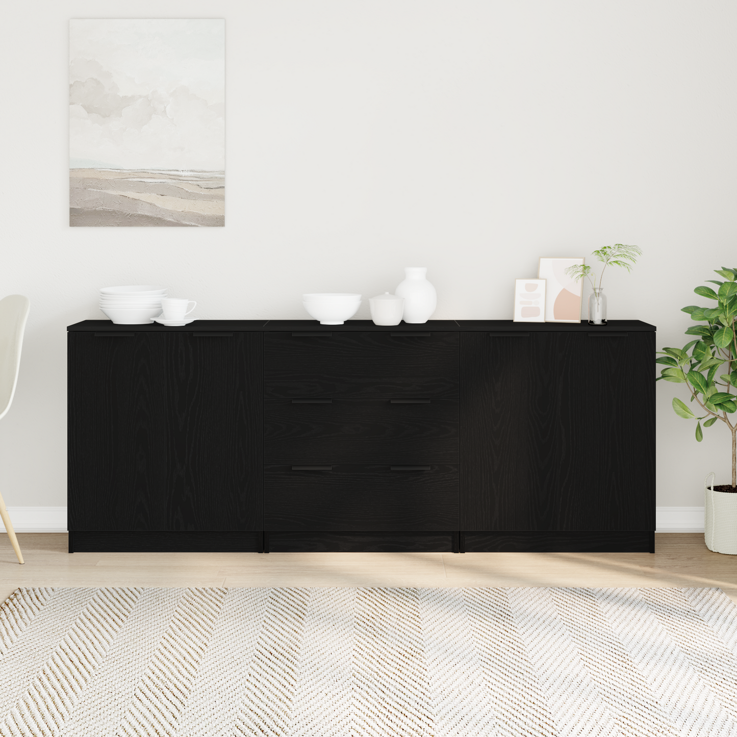Sideboard 3 pcs Schwarz Eichen-Optik 180 x 30 x 70 cm