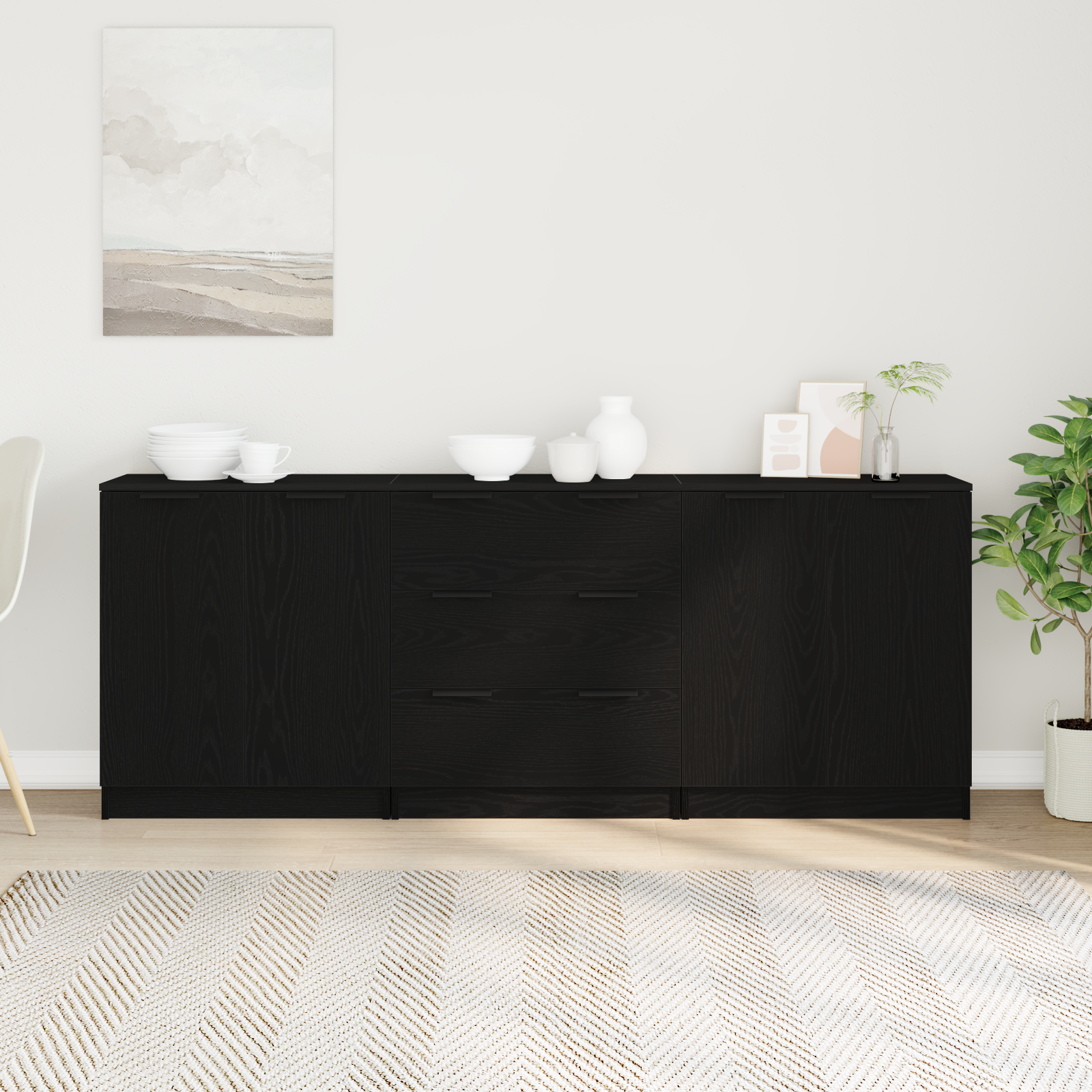 Sideboard 3 pcs Schwarz Eichen-Optik 180 x 30 x 70 cm