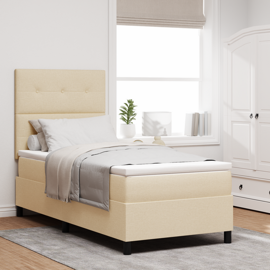 Cremefarbenes Boxspringbett mit Matratze 80x200 cm Stoff