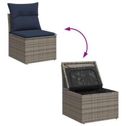 Gartensessel ohne Armlehnen mit Kissen Grau Poly Rattan