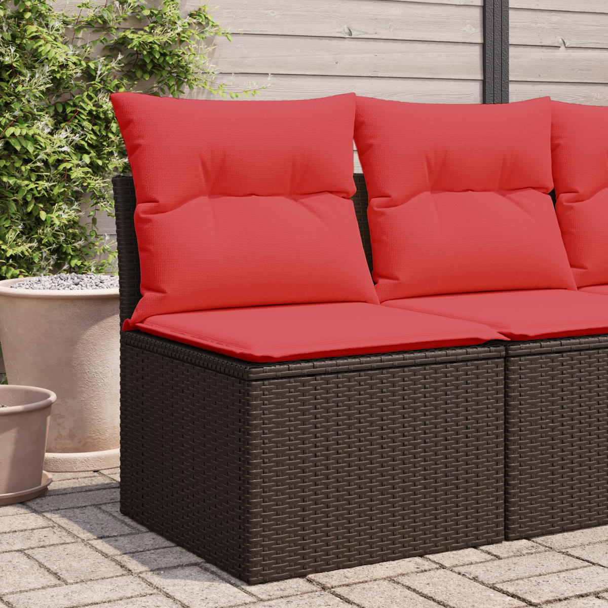 Gartensofa ohne Armlehnen mit Kissen Braun Poly Rattan