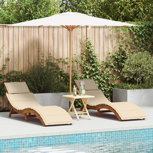 Sonnenliege 2 pcs Beige 184 x 55 x 64cm Massivholz Akazie
