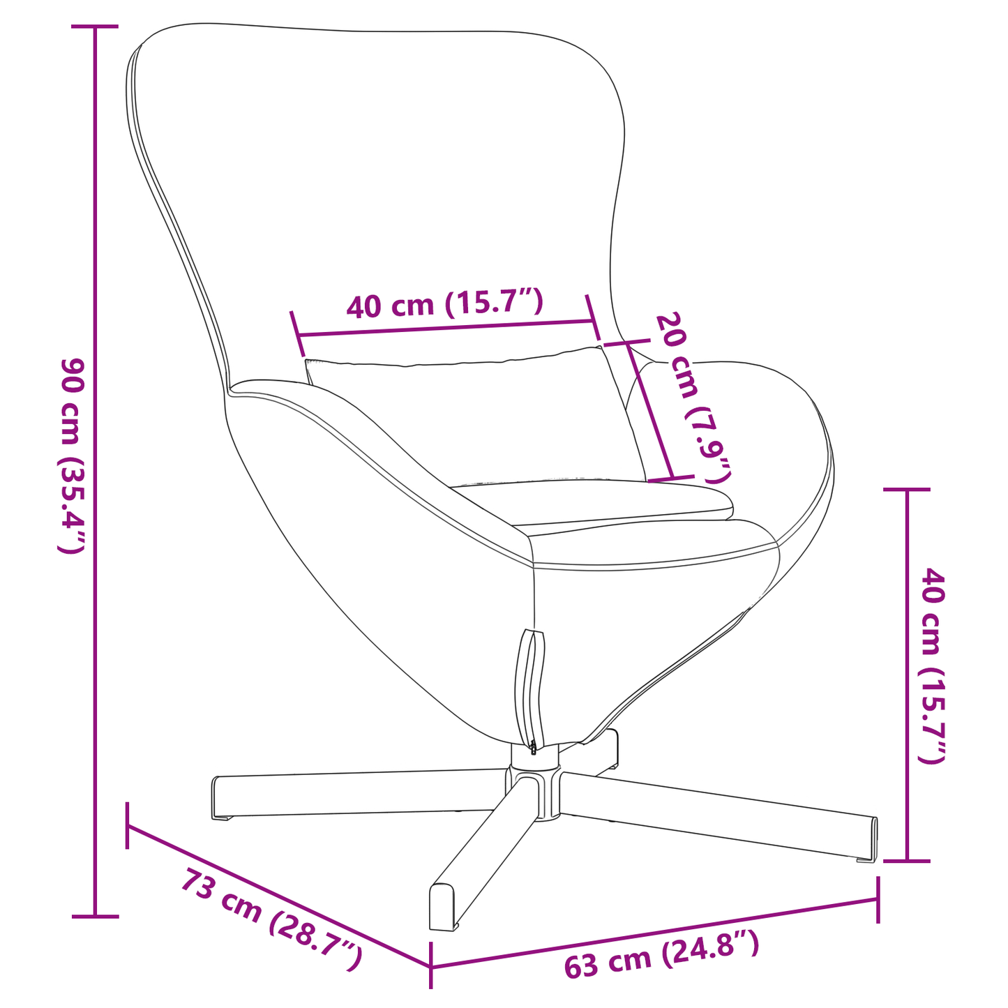 Eiersessel Blau 63 x 73 x 90 cm Samt