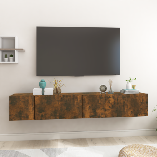 Meubles TV muraux, 3 pièces, chêne fumé, 60 x 30 x 30 cm