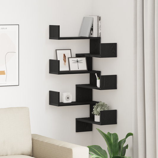Wand-Eckregal mit Regal 2 pcs Schwarze Eiche 40 x 40 x 49,5 cm