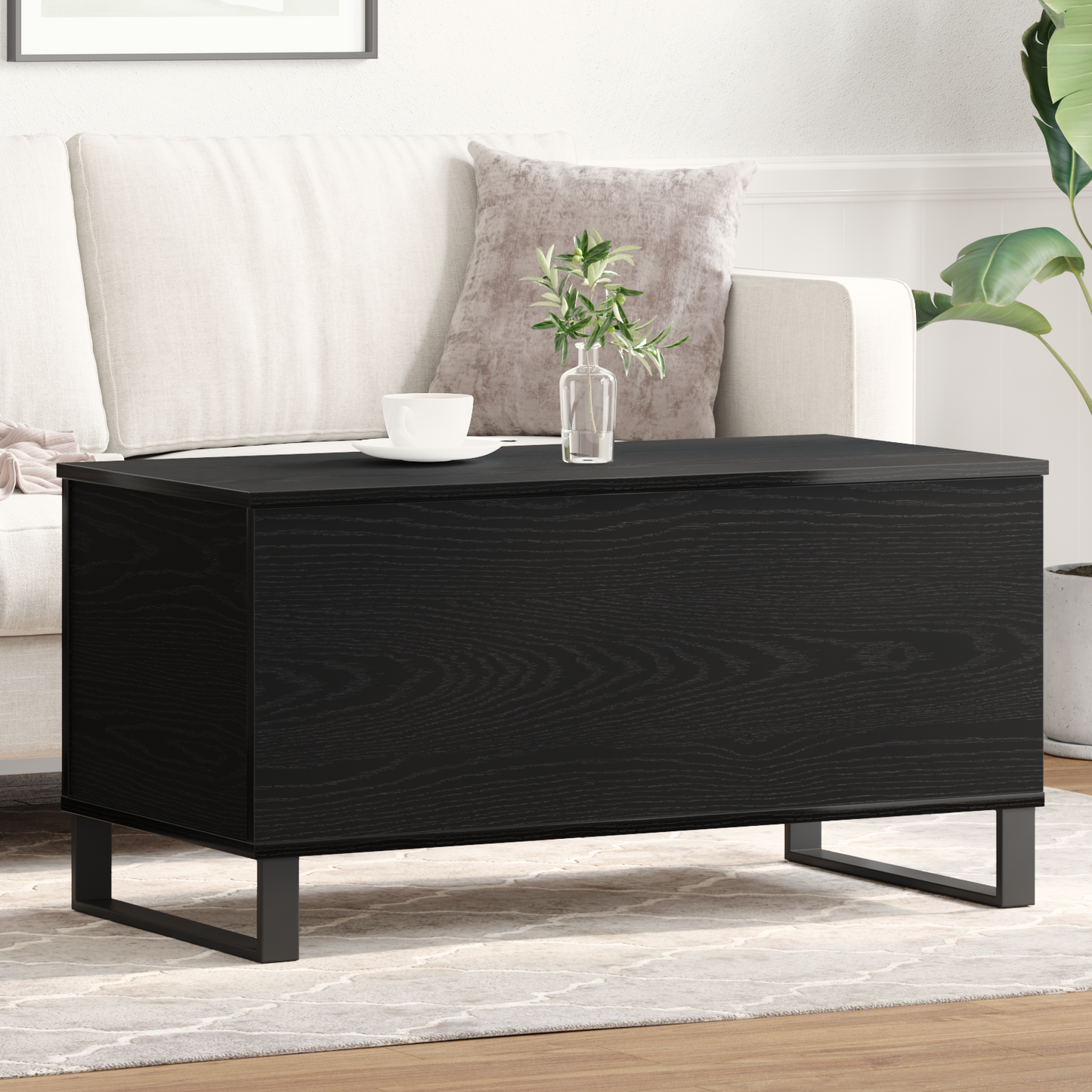 Couchtisch Schwarz Eichen-Optik 90 x 44.5 x 45 cm Holzwerkstoff