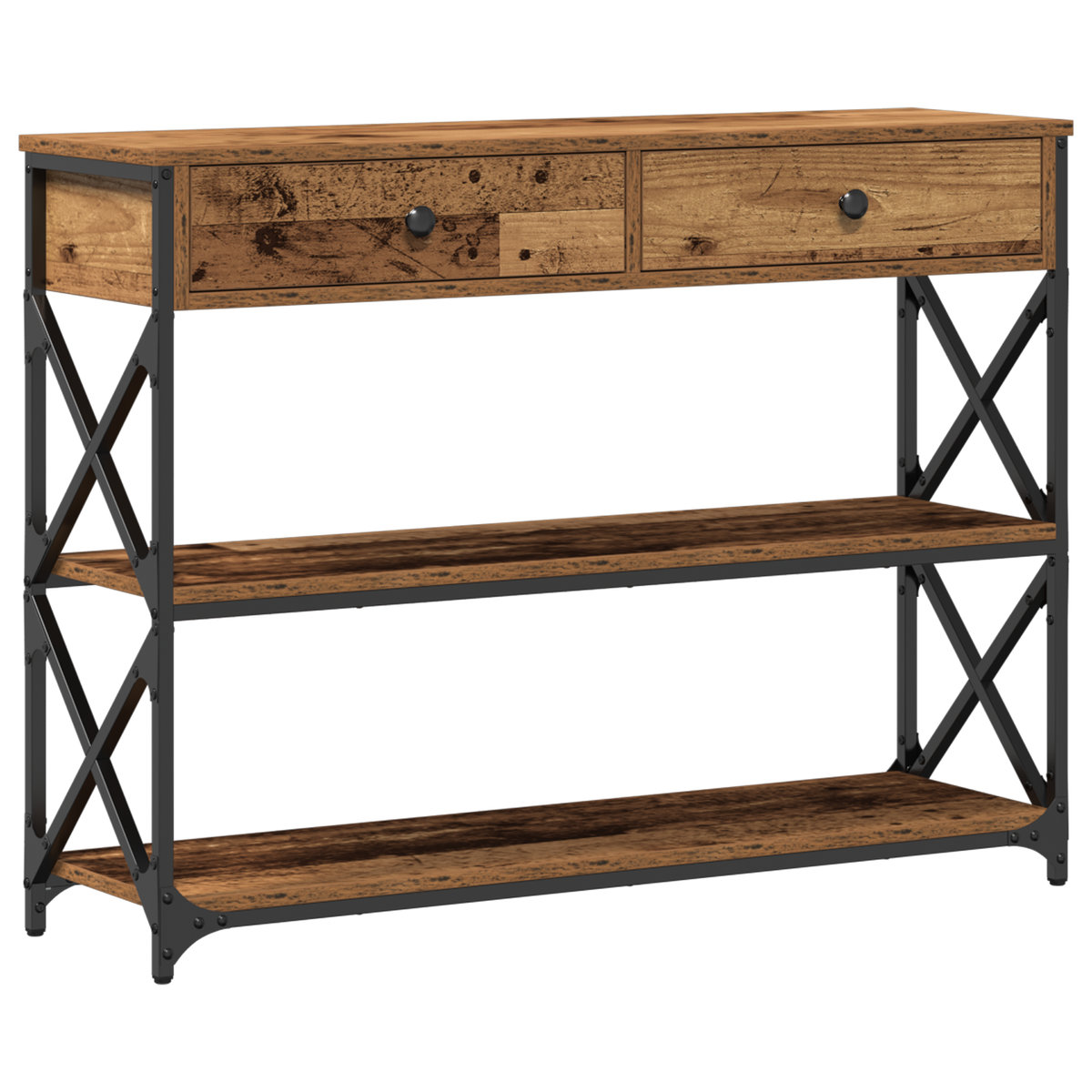 Konsole Tisch Altholz 100 x 28 x 75 cm Schichtholz und Metall